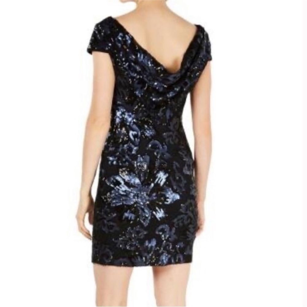 Calvin Klein Navy Blue sequin cowl back dress Holiday Formal Party Size 10